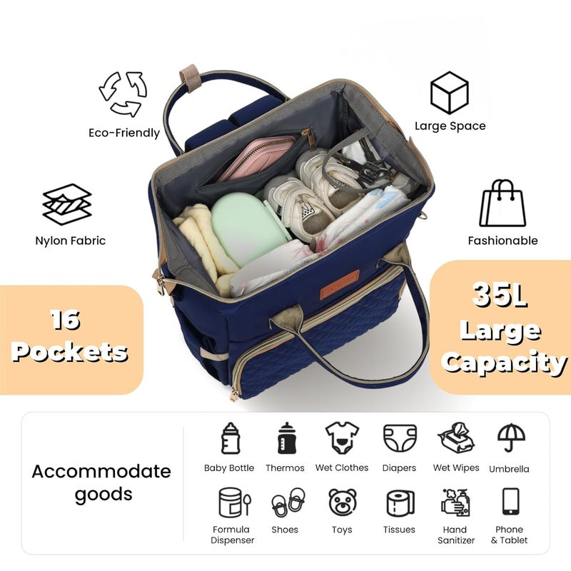 ROSEGIN Diaper Bag Backpack with Changing Pad, Pacifier Case, Baby Bag for Boy Girl Toddler - Large, Stylish, Waterproof Travel Quilted Diaper Bag for Mom - Baby Shower - Navy Blue - Image 2